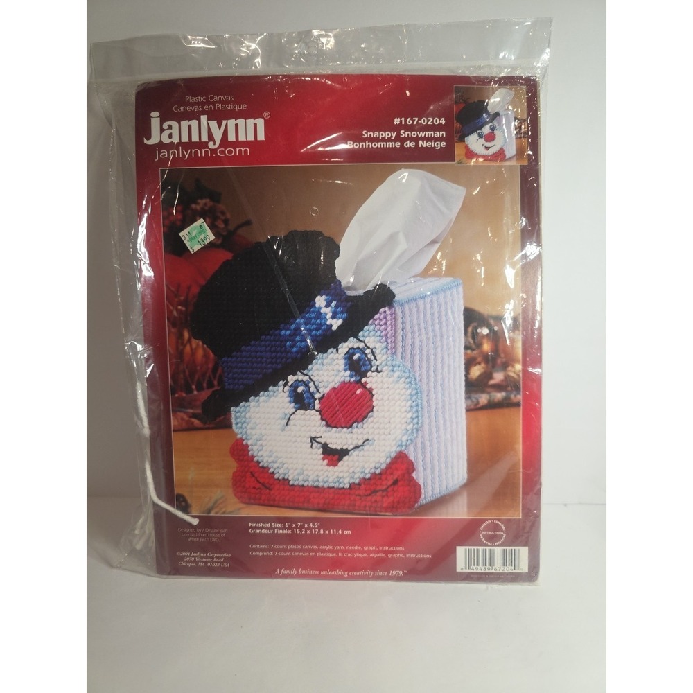 Janlynn 2004 Plastic Canvas Kit Snowman Tissue Box Cover #167-0204 Christmas